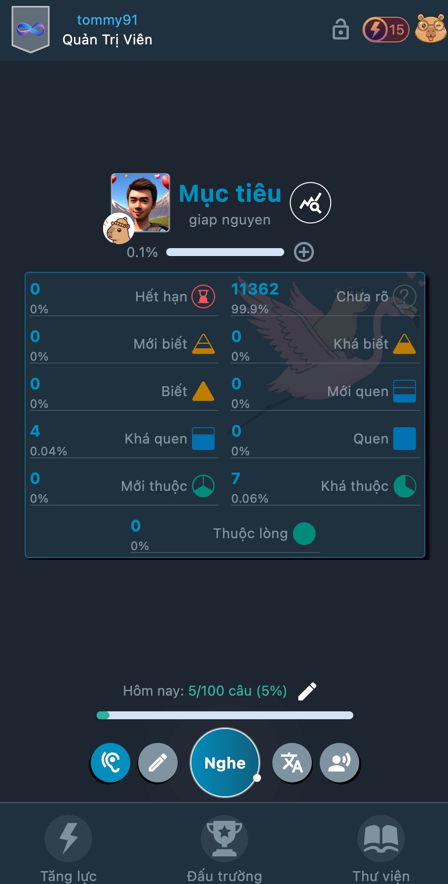 Giao diện màn hình học tập CapyLala